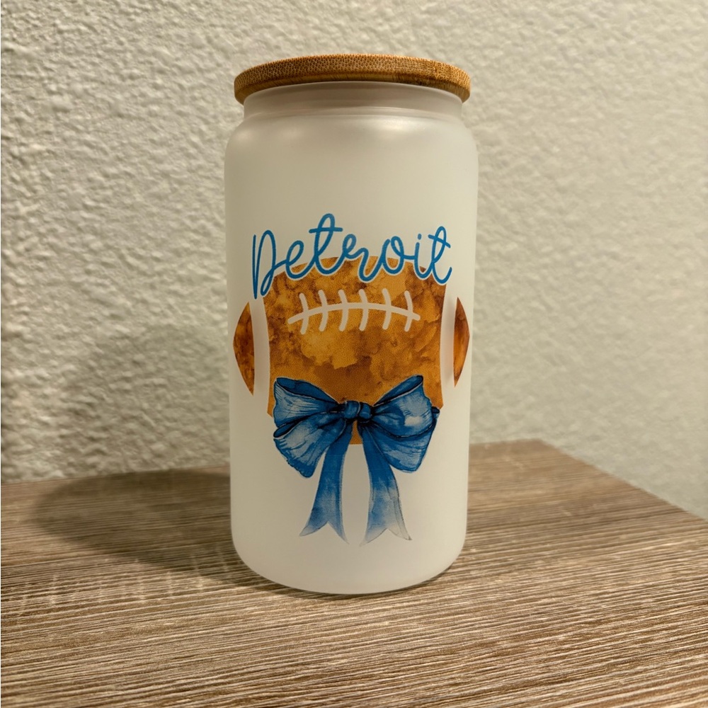 Detroit Football Themed Frosted Jar